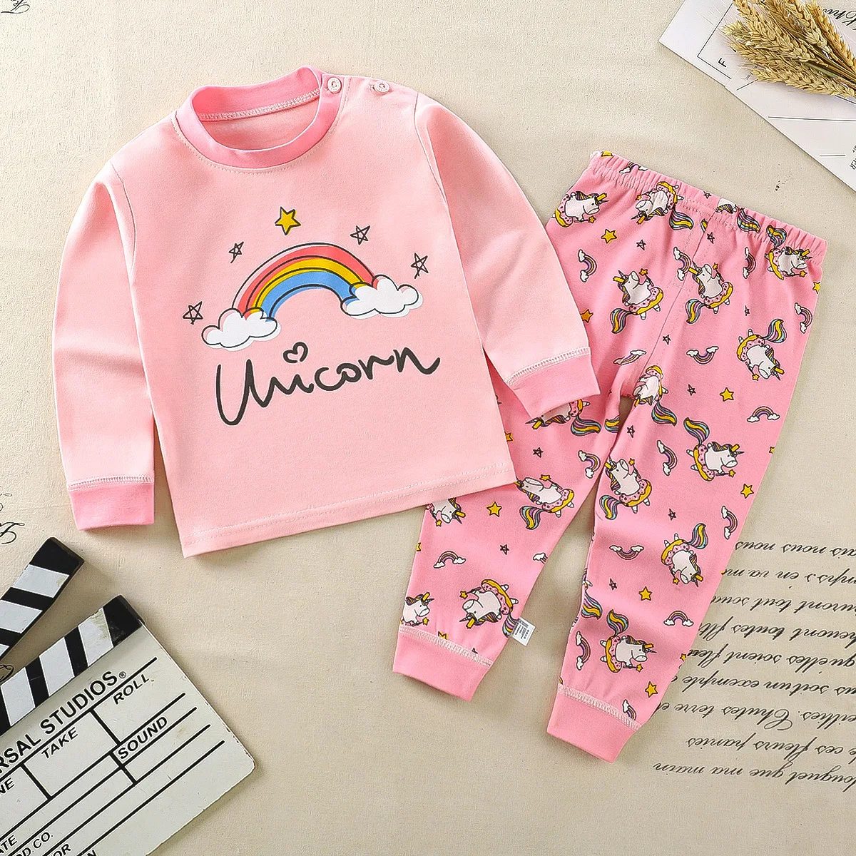 New 2024 Kids Girls Pajama Sets Cartoon Long Sleeve T-Shirt Tops with Pants Toddler Baby Spring Autumn Sleepwear Clothing Sets