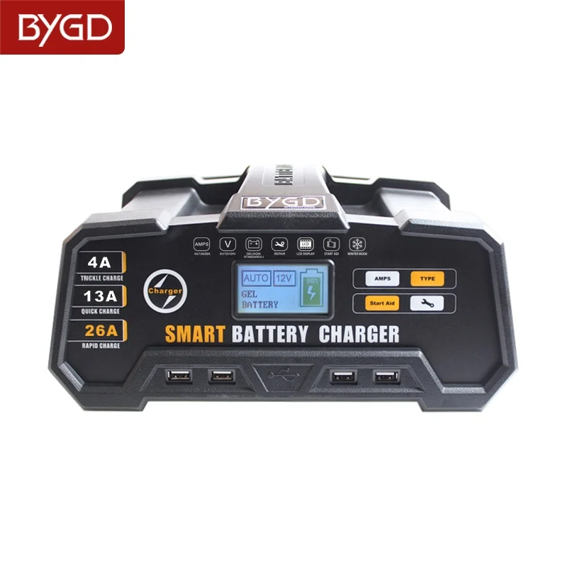 

6V12V24V intelligent LCD Car battery charger 24V lithium battery identification 24A Car battery repair charger solar inverter