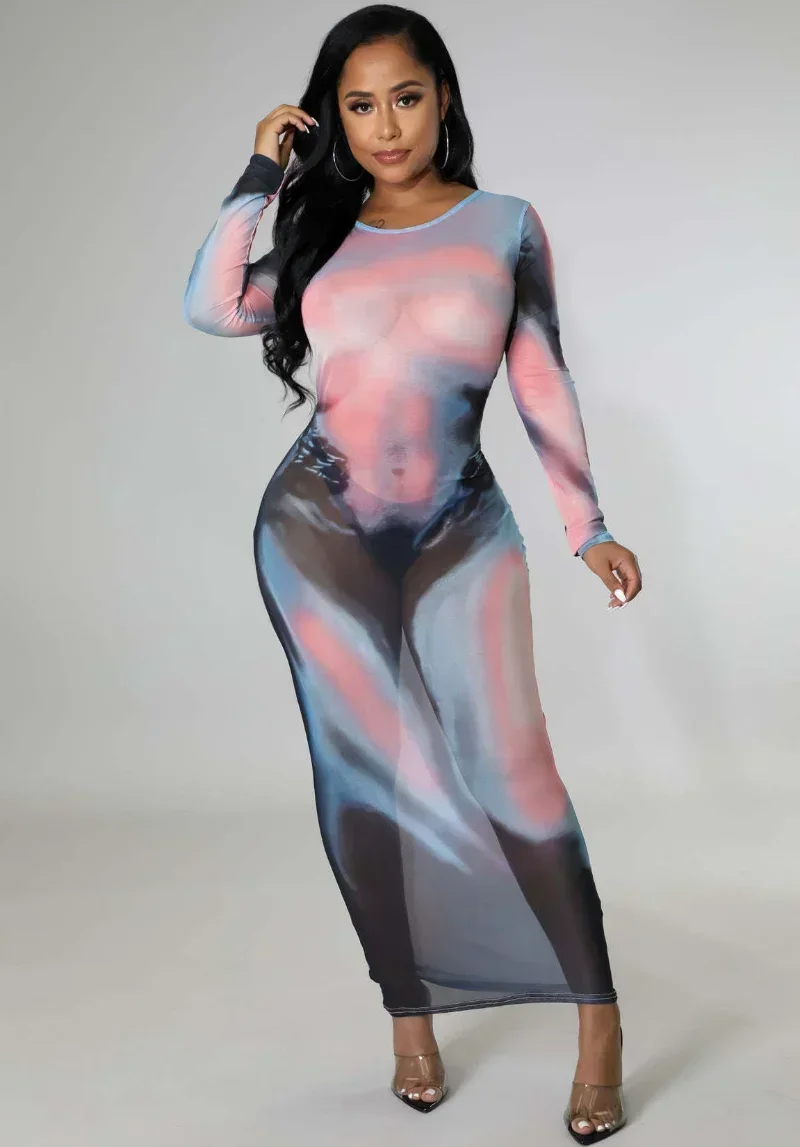 GUWU-Robe longue en maille imprimée en 3D pour femme, transparente, manches longues, midi, maxi, printemps, sexy, batterie, robes de soirée, éducatif, 2024
