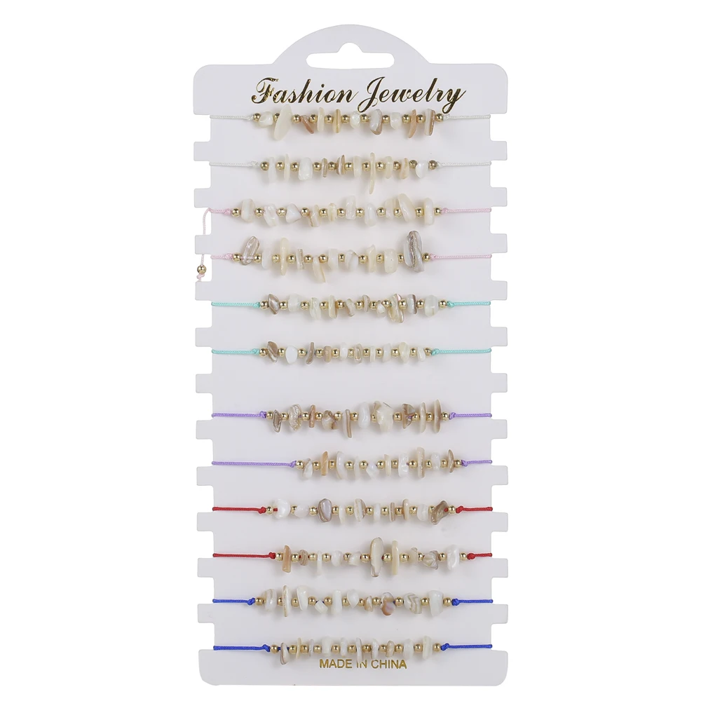 

12pcs/set White Resin Stone Charms Bracelet Set Colorful Rope Adjustable Bracelet For Women Jewelry Gifts ﻿