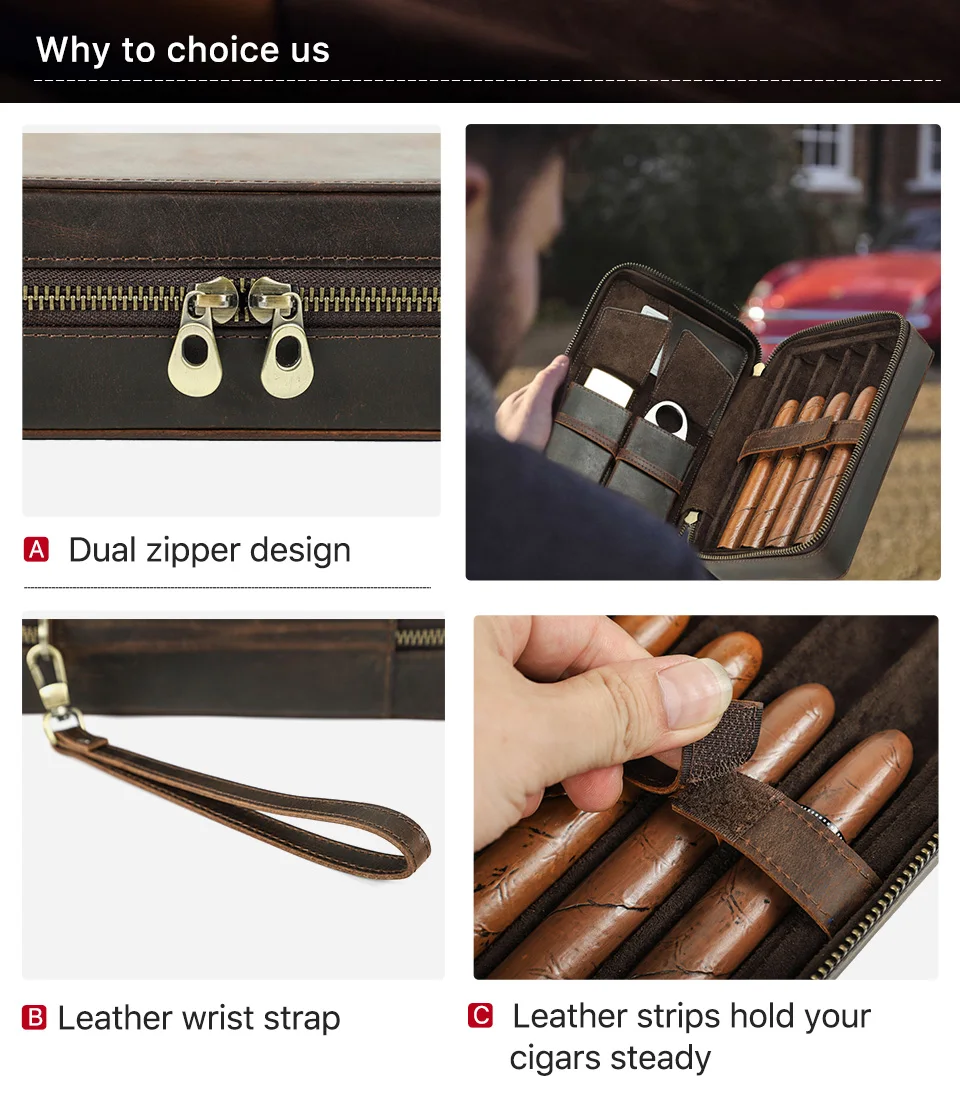 Contact's Family Echtes Leder Zigarre Reiseetui Halter Männer mit Feuerzeugschneider Tasche Humidor Box Zigarre Zubehör Geschenkset – Detail 11