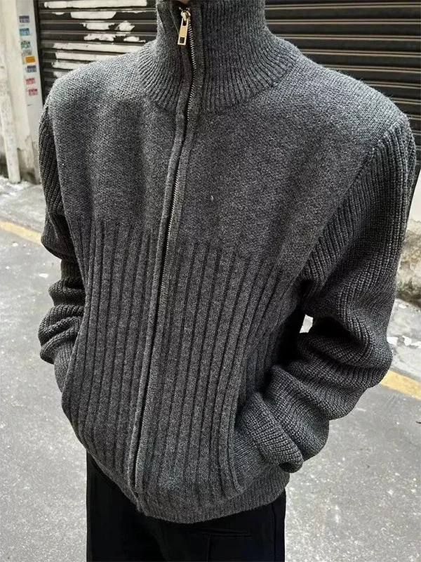 

Vintage Men's ort Stand Collar Sweater Autumn Faion Loose Fit Knitted Cardigan Casual Wear Polyester Nylon Blend Zipper C...