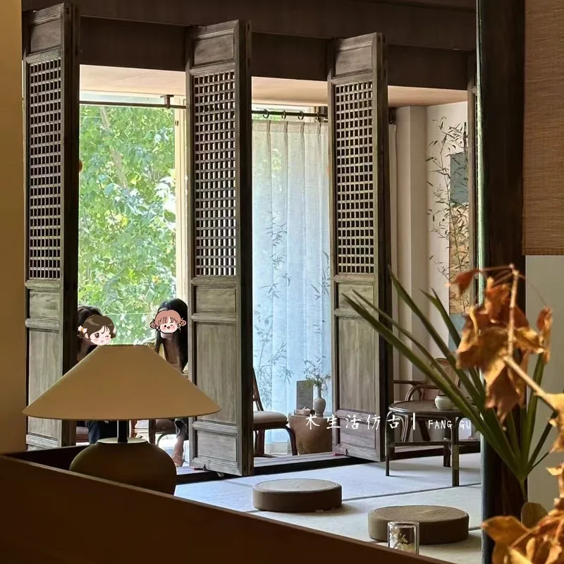 doors and windows lattice old wooden door Dongyang wood carving rotating partition door sliding wooden door customization