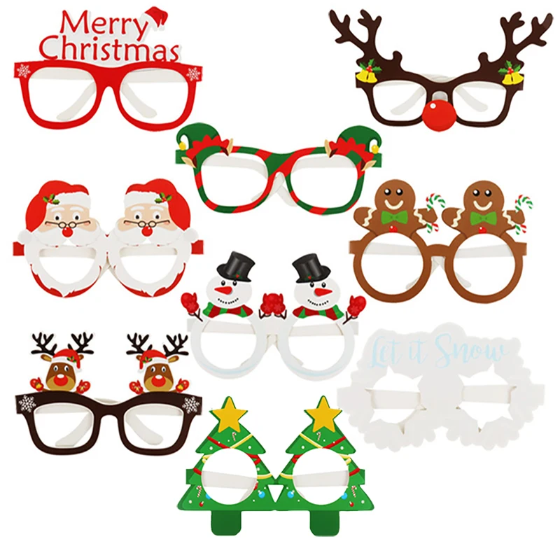 9pcs Cute Christmas Glasses Santa Snowman Paper Glasses Frame Merry Christmas Party photos booth Xmas Gifts Decor New Year Noel