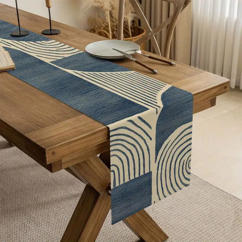 Modern Minimalist Geometric Line Pattern Table Runner, Artistic Table Cloth for Living Room Dining Table
