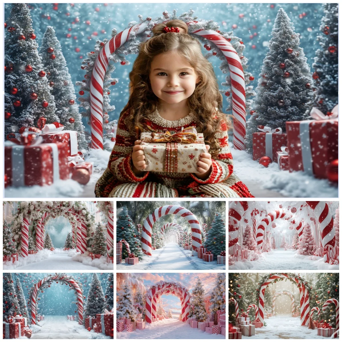 

Red Candy Door Backgrounds For Photographs Winter Snowy Wonderland Kids Birthday Home Christmas Party Decor Photography Backdrop