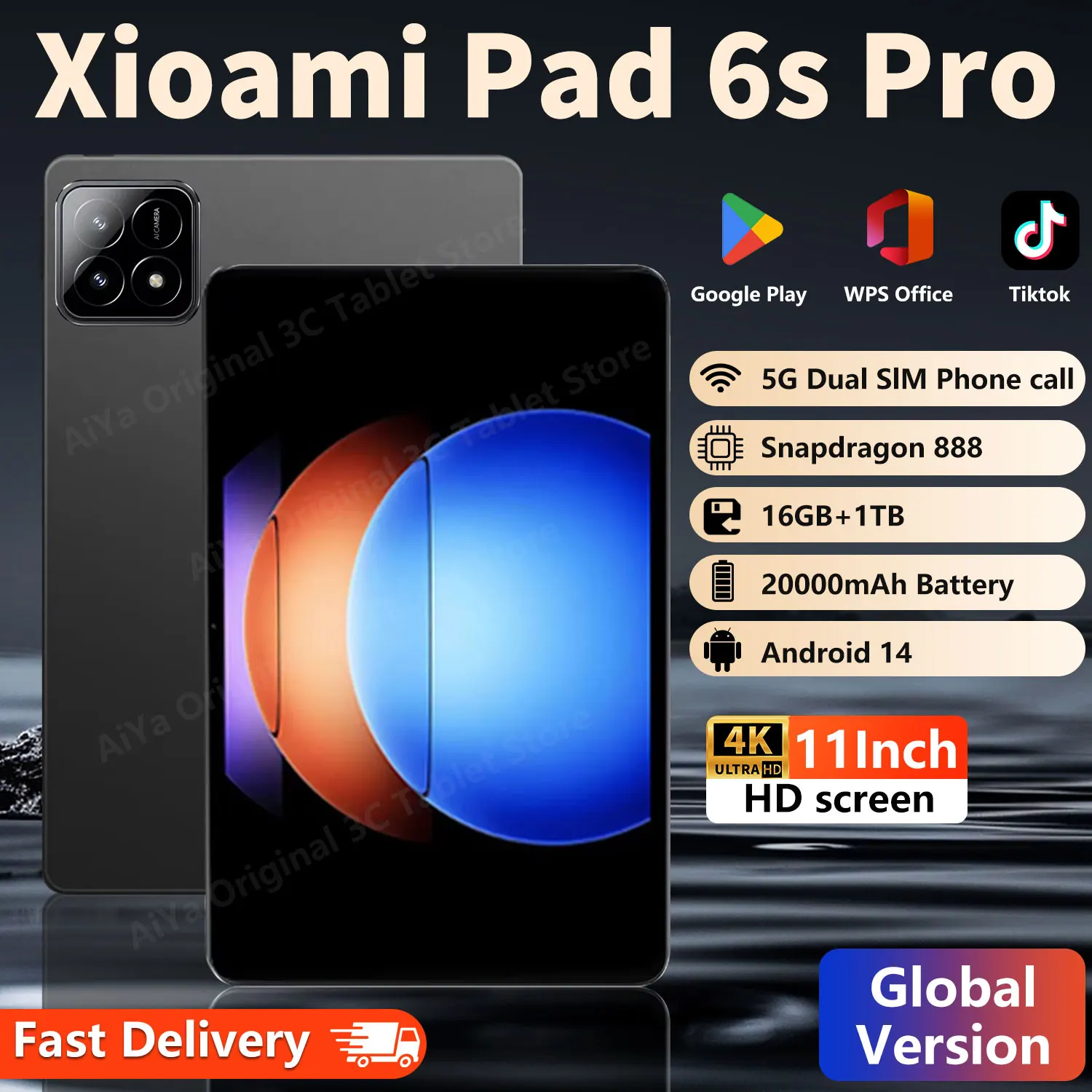 2024 Original Global Version Pad 6 Pro Tablets PC Android 14 Snapdragon 888 20000mAh 11 inch 16GB+1024GB 5G HD 4K Screen WIFI Mi