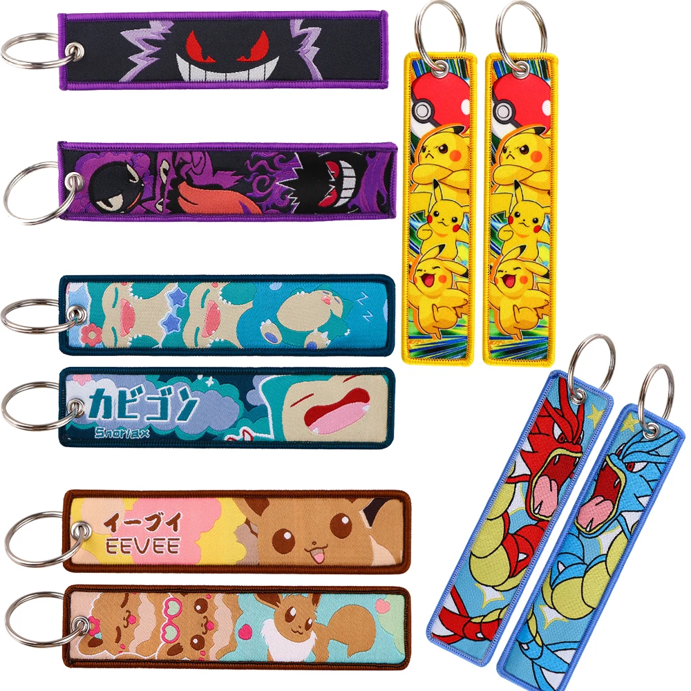 المطرزة مفاتيح العلامة لطيف الكرتون جيب الوحش بوكيمون سلاسل المفاتيح أنيمي كيرينغ لمحبي تأثيري الملحقات