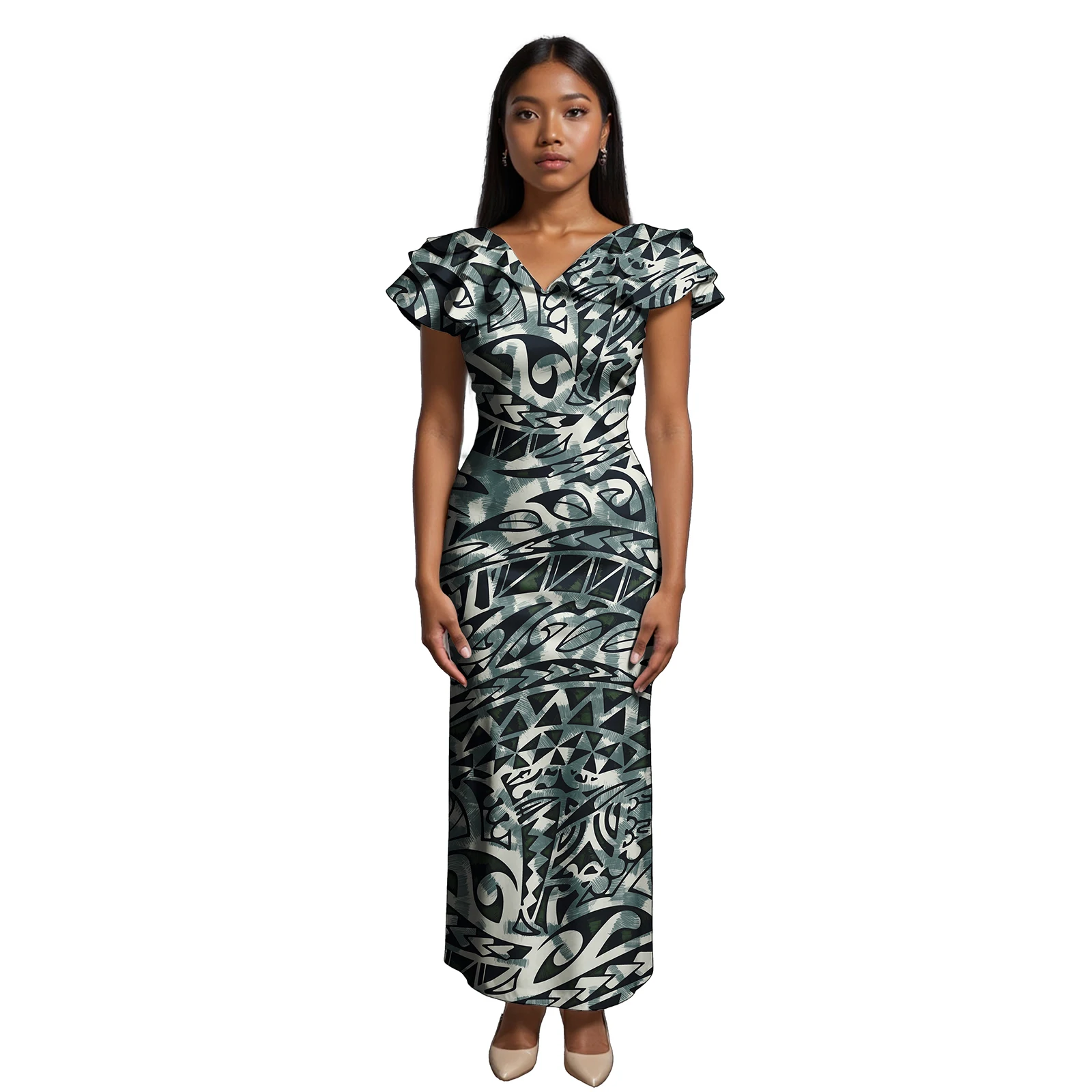 New 2025 Dress  Samoa Stylish Hawaii Polynesian Tribe Off Shoulder Casual Tapa Dress
