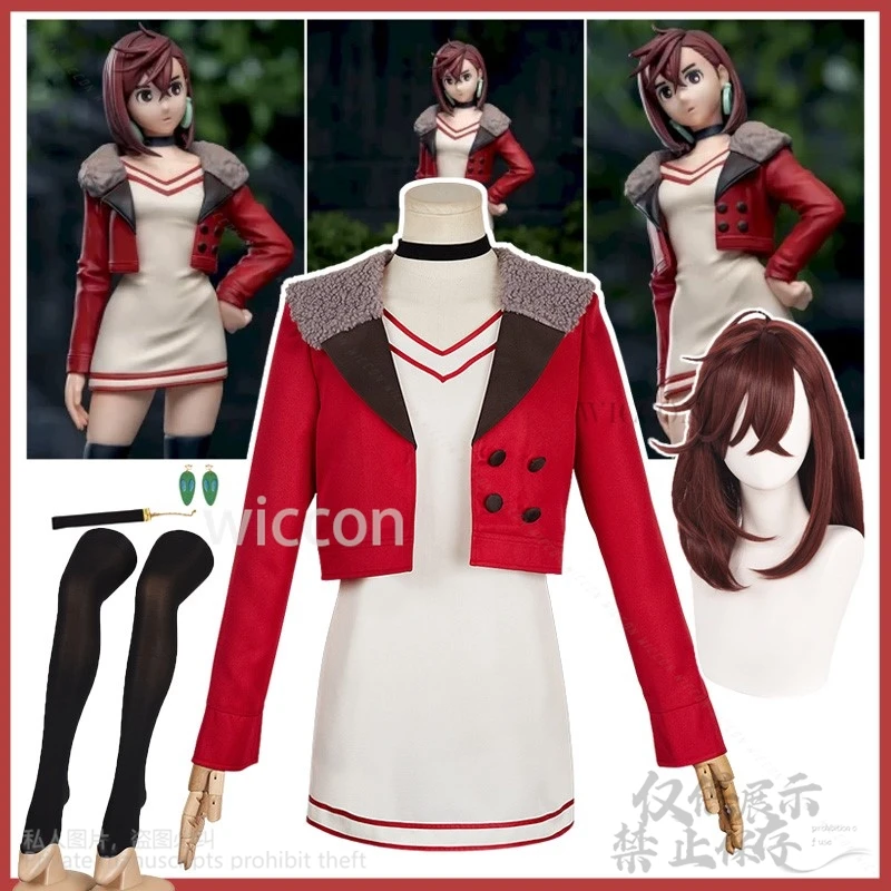 مومو Ayase الساخن أنيمي دان دا دان تأثيري فستان مُصمم حسب الطلب معطف أحمر موحدة جورب أقراط الباروكات لجميع القديسين عيد الميلاد مخصص