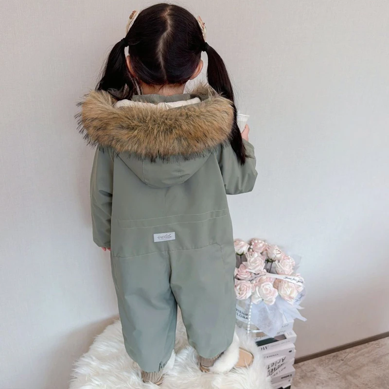 Winter Baby Outwear Clothing Fur Lined Toddler Warm Rompers Unisex Kids Jumpsuit for Girls And Boys