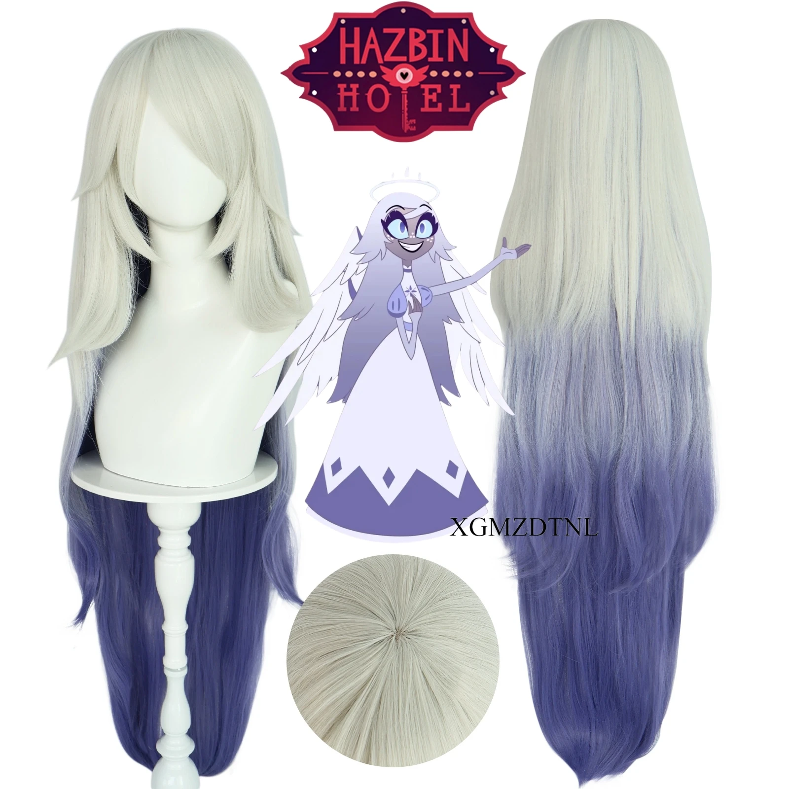 

Hazbin Emily Hotel Cosplay Wig White Purple Gradient 103cm Long Hair Seraphim Angel Halloween Carnival Party Performance Wig