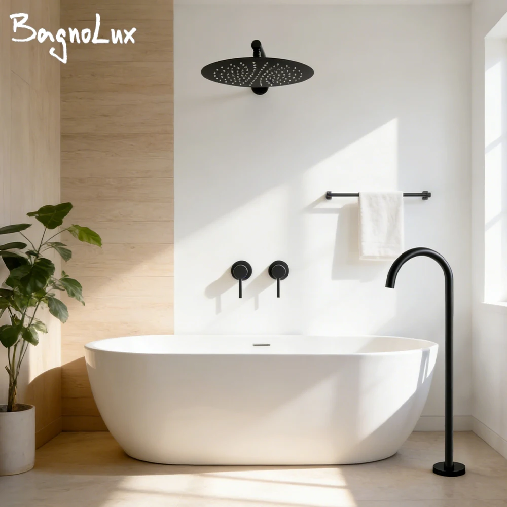 

Floor Mount Bathtub Shower Faucet Black/Chrome Shower System 2 function Diverter Hot And Cold 8-16IN Shower Tap Wall Mount Mixer