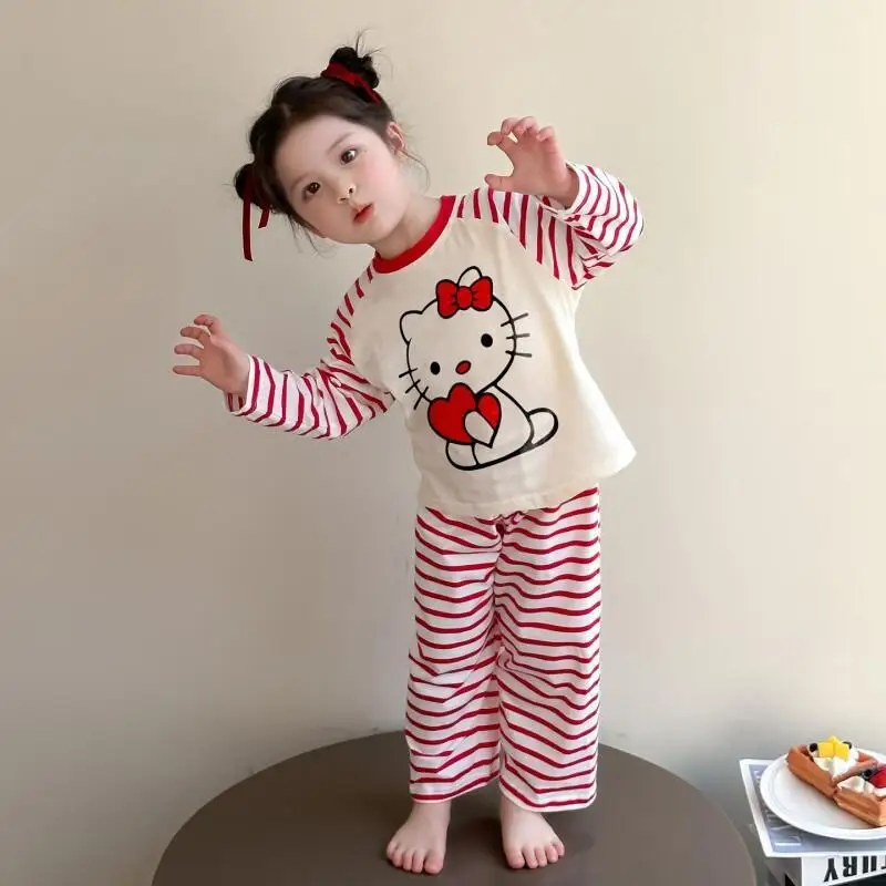 

Sanrio Hello Kitty Pajamas Sleepwear Set Cotton Girls Toddler Kids Spring Summer Autumn Home Loungewear Long Sleeve 2 Piece Set