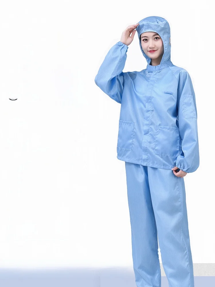 بدلة عمل كاملة مع غطاء للرأس للرجال والنساء، مقاومة للغبار ومانعة للكهرباء الساكنة، باللون الأزرق الرمادي، مناسبة للزراعة وتن... #2