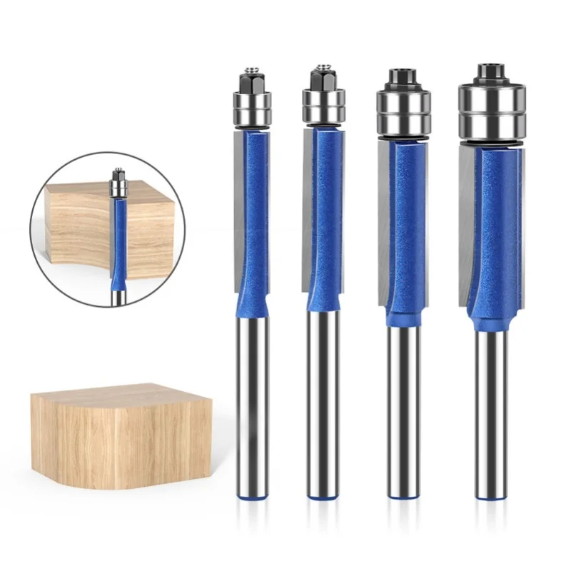 4 قطعة مجموعة لقمة تقليم فلوش 6 مللي متر عرقوب محامل مزدوجة مستقيم راوتر أداة نجارة احترافية #1