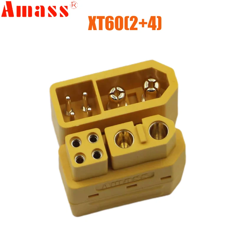 5/10Pcs Original Amass XT60 (2+4) Male Female Plug with Signal Pin and Sheath Solder Wire Model Accessories