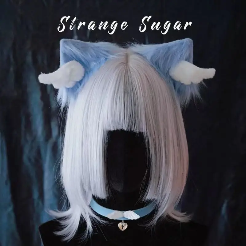 Hair accessory cosplay plush cute lolita ears hairpin angel wings blue headband