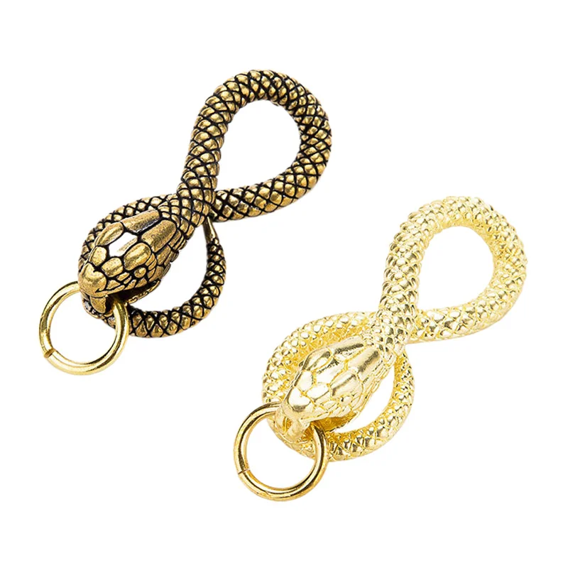 1Pc Vintage Brass Snake Status for Home Decoration Keychain Pendant Backpack Hangings Car Keyring Decoration Accessories