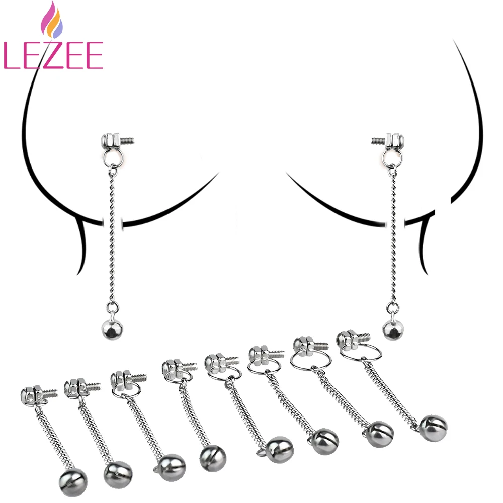 LEZEE Adjustable Metal Nipple Clamps With Chain Set Female Breast Stimulator Milk Clips BDSM Flirting Breast-fed Sex Toys Couple