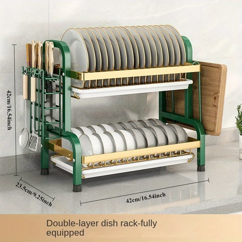 Abtropfgestell, kompaktes Abtropfgestell für die Küche, großes, rostfreies Abtropfgestell mit Utensilienhalter
