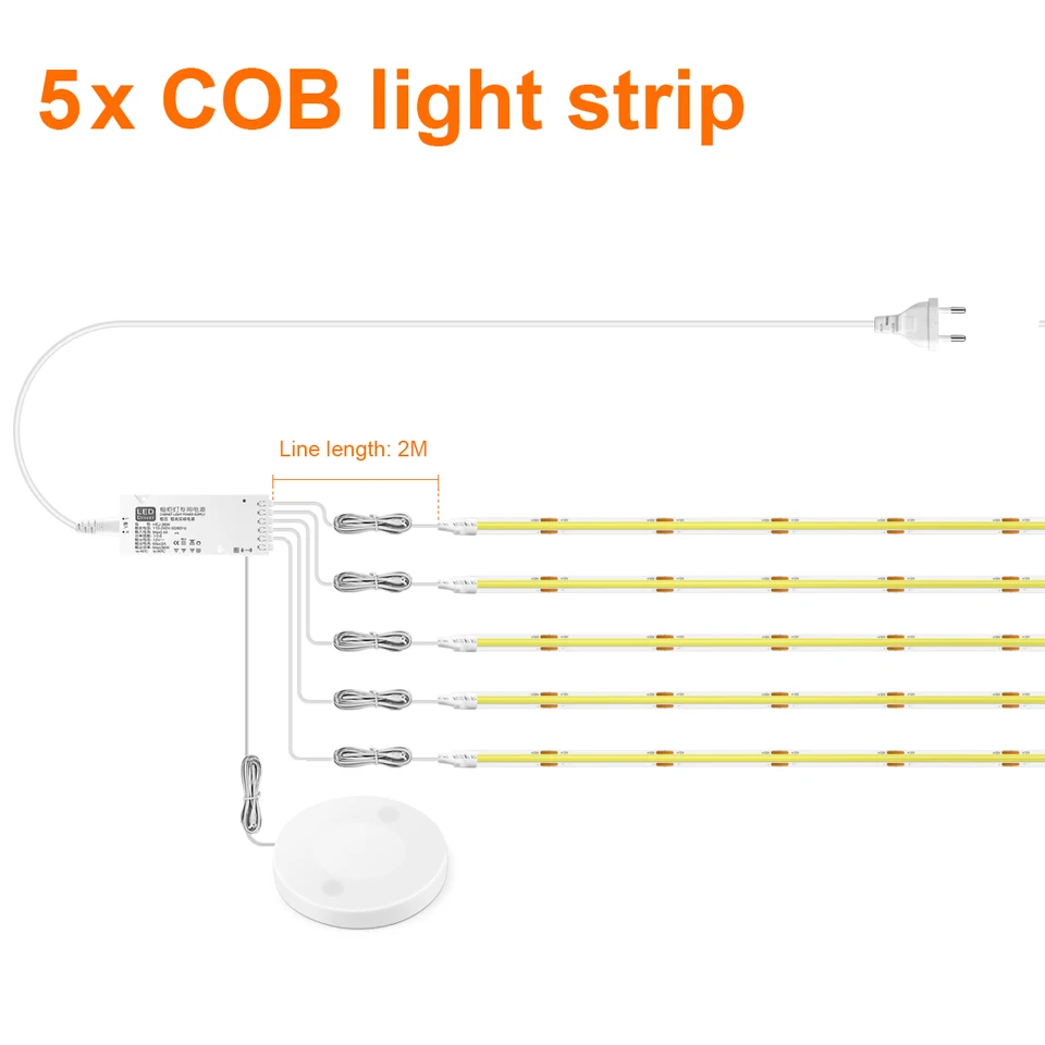 COB LED Strip Light Under Cabinet Collection Display Bookcase Wardrobe Closet Lamp Tape Penetrable Wood Dimmable Touch Sensor, image 10
