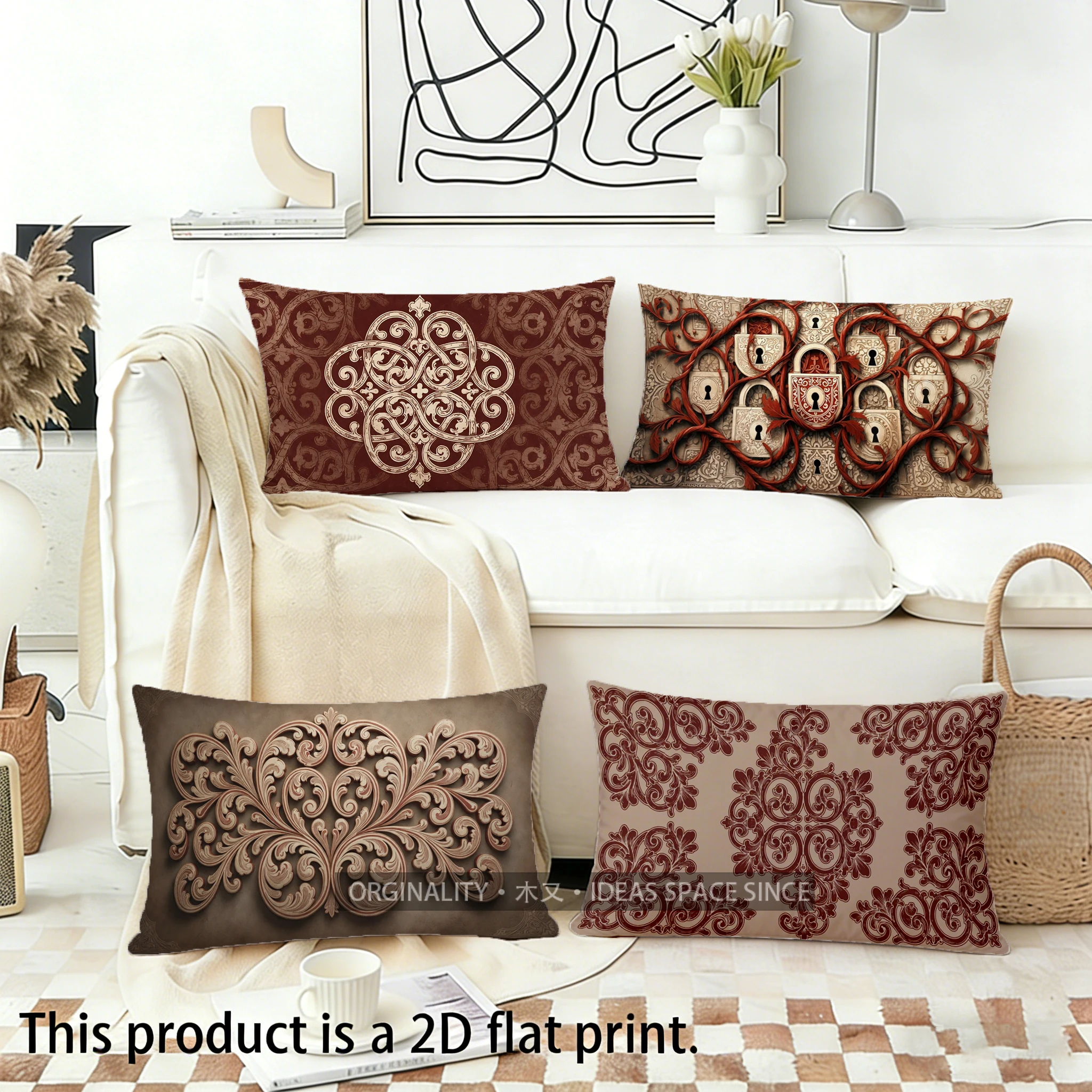 Ornate Patterned Pillow Covers Suitable For Sofa Bedroom Car Pillow Cover Cushion Rectangular Back Cushion