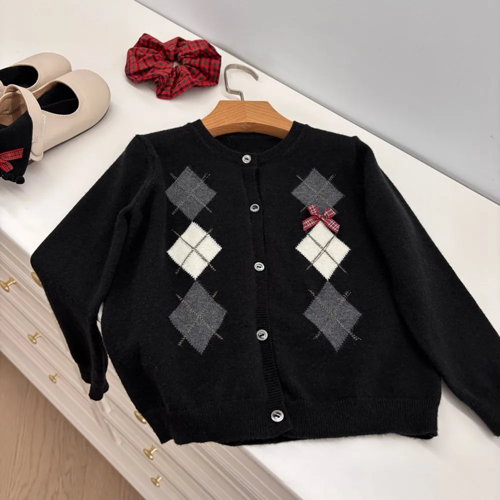 

baby girls clothes kids coat girls Classic checkered pattern knitted sweater autumn cardigan coat