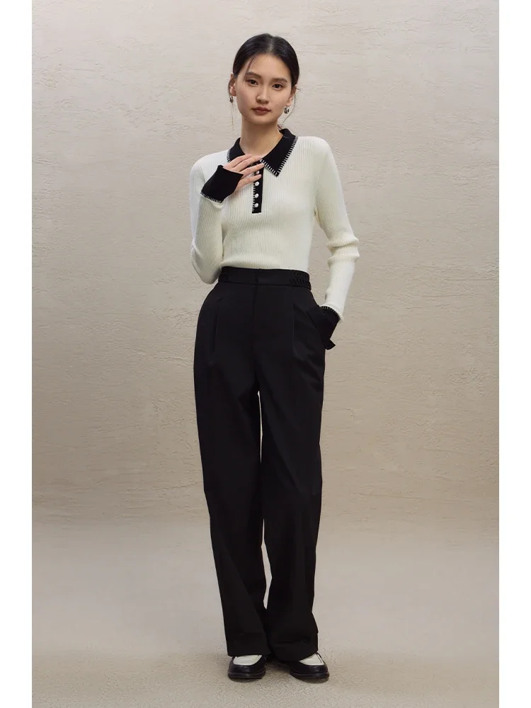 ZIQIAO Petite High Waisted Straight Tube Floor Mop Pants For Women New Autumn Winter 2023 Draped Crotch Casual Long Pants