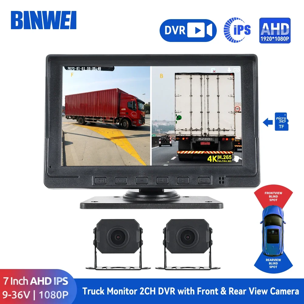 

BINWEI 7 inch Truck Car Monitor 2CH DVR Video 1920*1080p IPS Screen Recorder for Bus truck Reverse Vehicle Camera 12-24V Backup