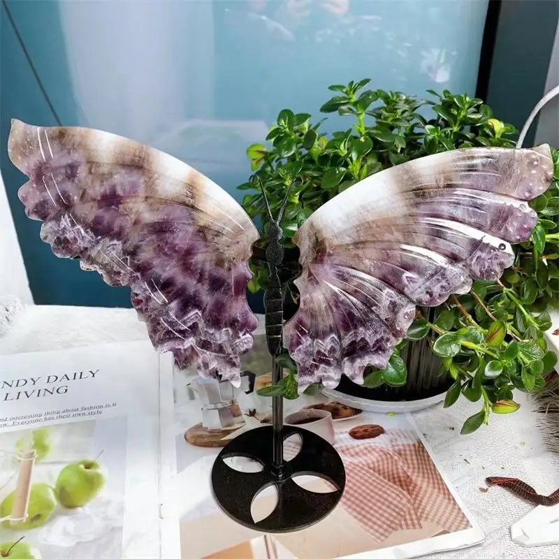 

Natural Dream Amethyst Butterfly Wing Carving Sculpture Healing Gemstone Crystal Crafts For Home Decoration Ornament 1pair