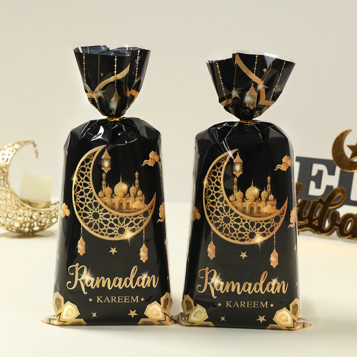 25/50/100Pcs Eid Mubarak Moon Candy Bag Ramadan Kareem Decoration 2025 For Home Islamic Muslim Eid Al-Fitr Party Favors Gift Bag