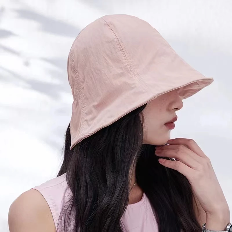 Korean Version Versatile Nylon Quick-drying Bucket Hats Women Summer Shading Solid Color Versatile Simple Cute Pink Basin Cap