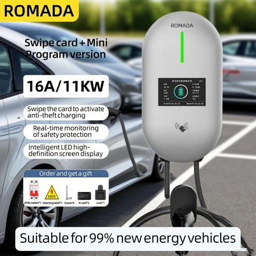 Cargador de coche eléctrico inteligente 16A 11KW Wallbox IEC62196 Type2 GBT/20234 EVSE versión con enchufe Bluetooth Control por aplicación para carga de EV