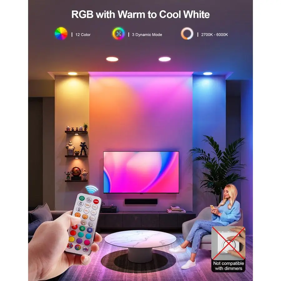 إضاءة مجوفة 6 بوصة RGBCW أضواء سقف مجوفة 16 وات 1500 لومن مع صندوق وصلات أمبير وجهاز تحكم عن بعد LED Di #2