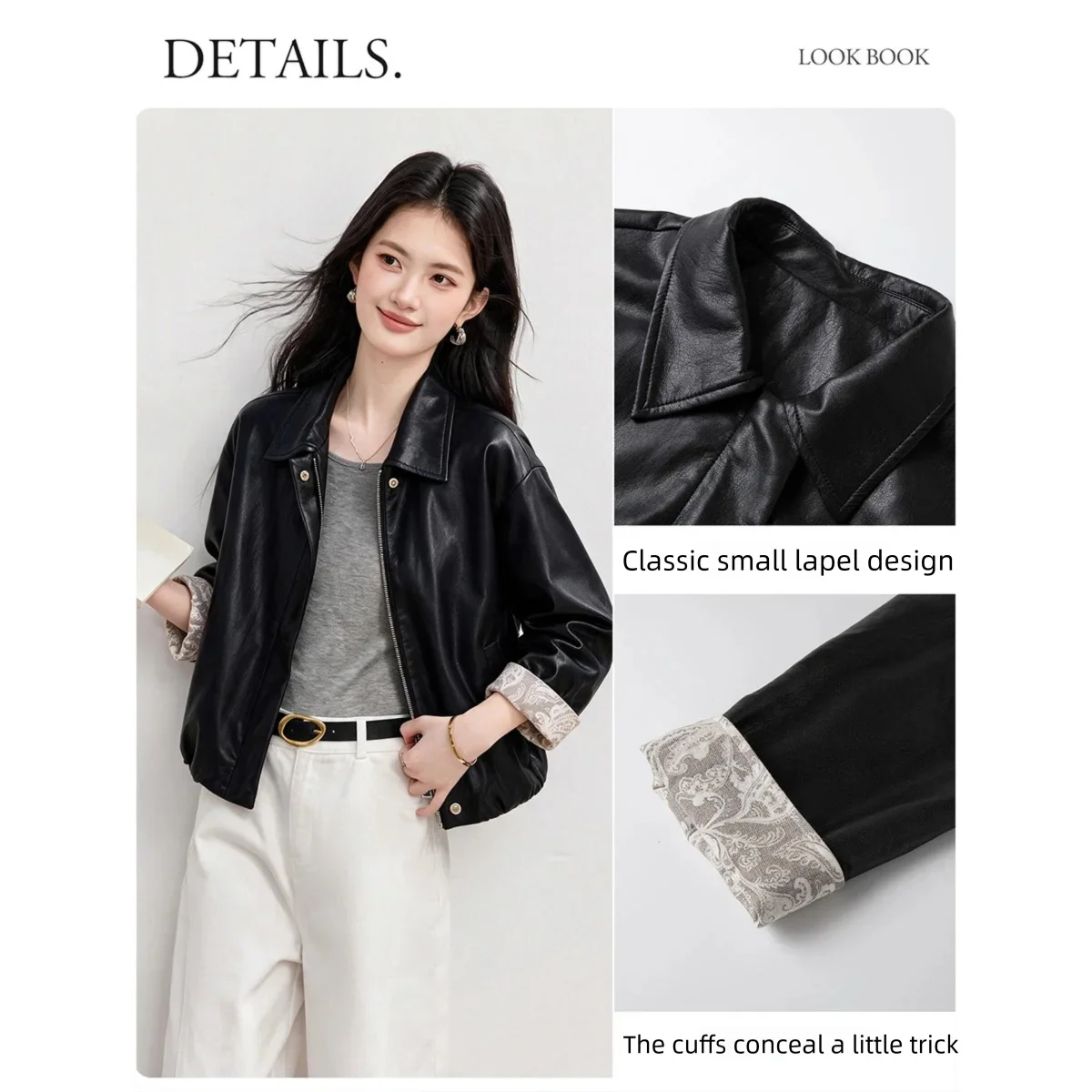 VIMLY Black Faux Leather Short Jacket Women 2026 Fall Winter Vintage Print Lapel Biker Coat Fashion Casual Female Outwear 31667