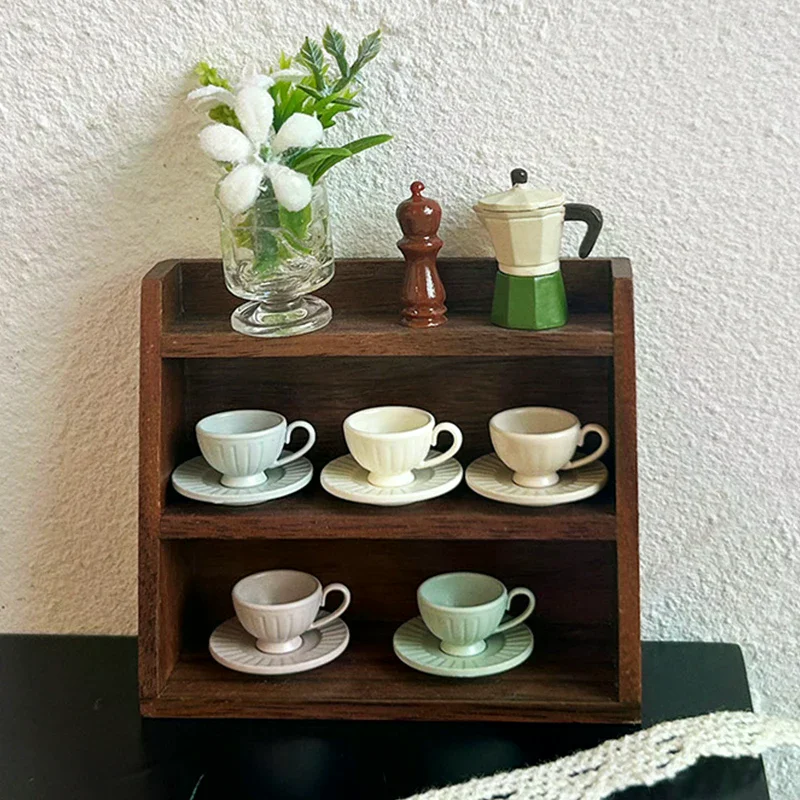 Maison de poupée Miniature, articles à manger, Mini motif Vertical, ensemble d'assiettes et de tasses à café, modèle de jouet, accessoires pour maison de poupée, 2 pièces