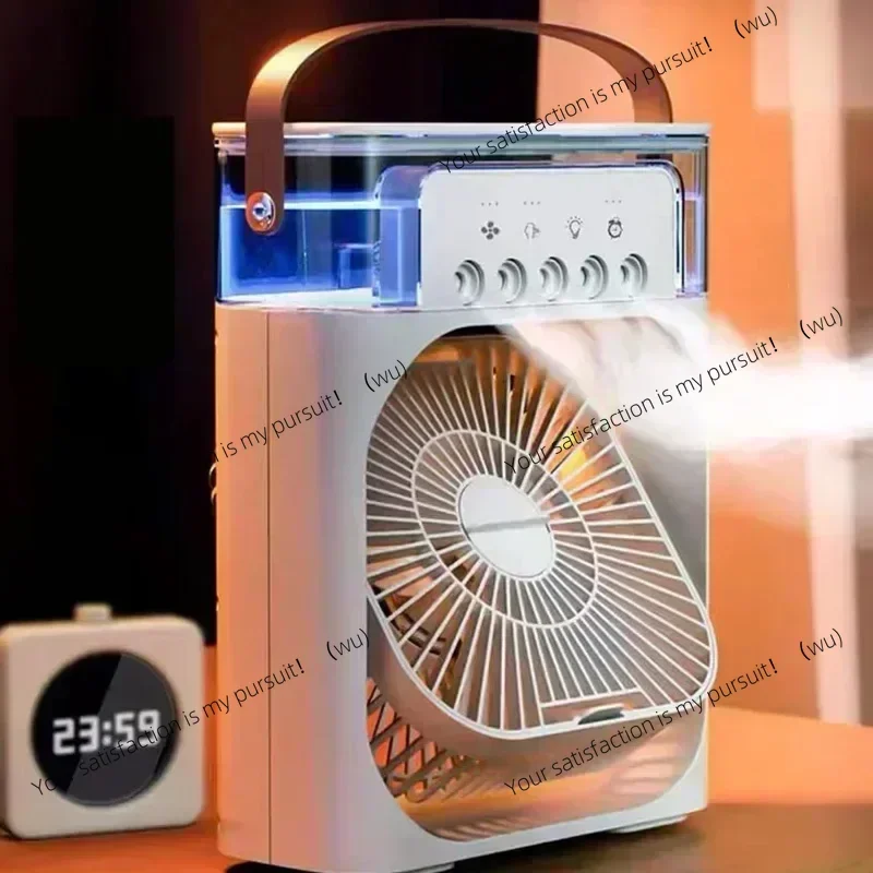 Portable Humidifier Fan Air Conditioner USB, LED Night Light Water Mist Fun 3 in 1 Air Cooled Humidifier