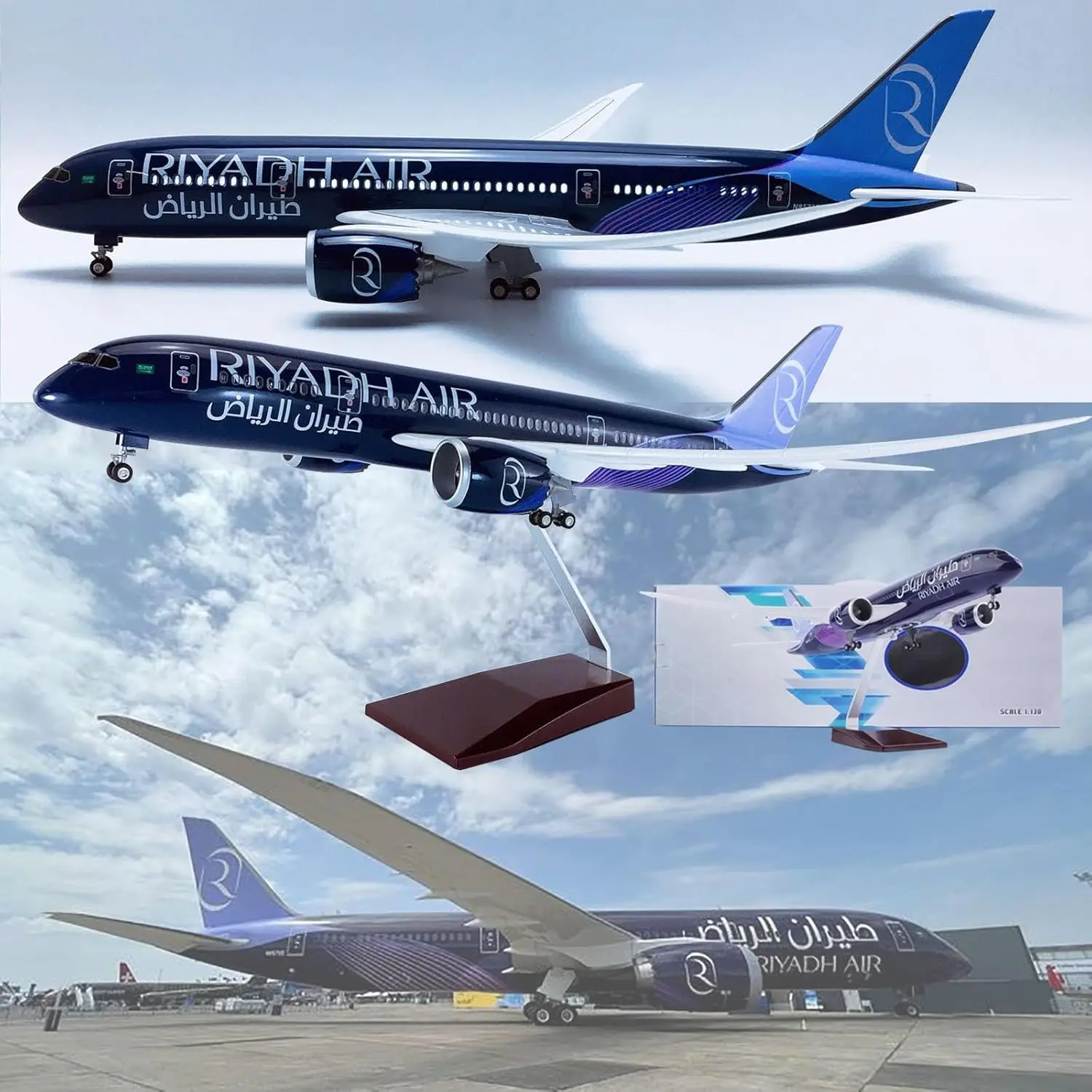 2025 جديد 1:130 مقياس 43 سنتيمتر الخطوط الجوية Riyadh B787 طيران الرياضية طائرة مع مجموعة الضوء الديكور عرض اللعب الهدايا جمع