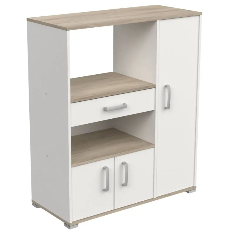 Miroytengo kitchen auxiliary furniture microwave cabinet Thyme 3 doors matte white and Kronberg Oak 90x107 cm