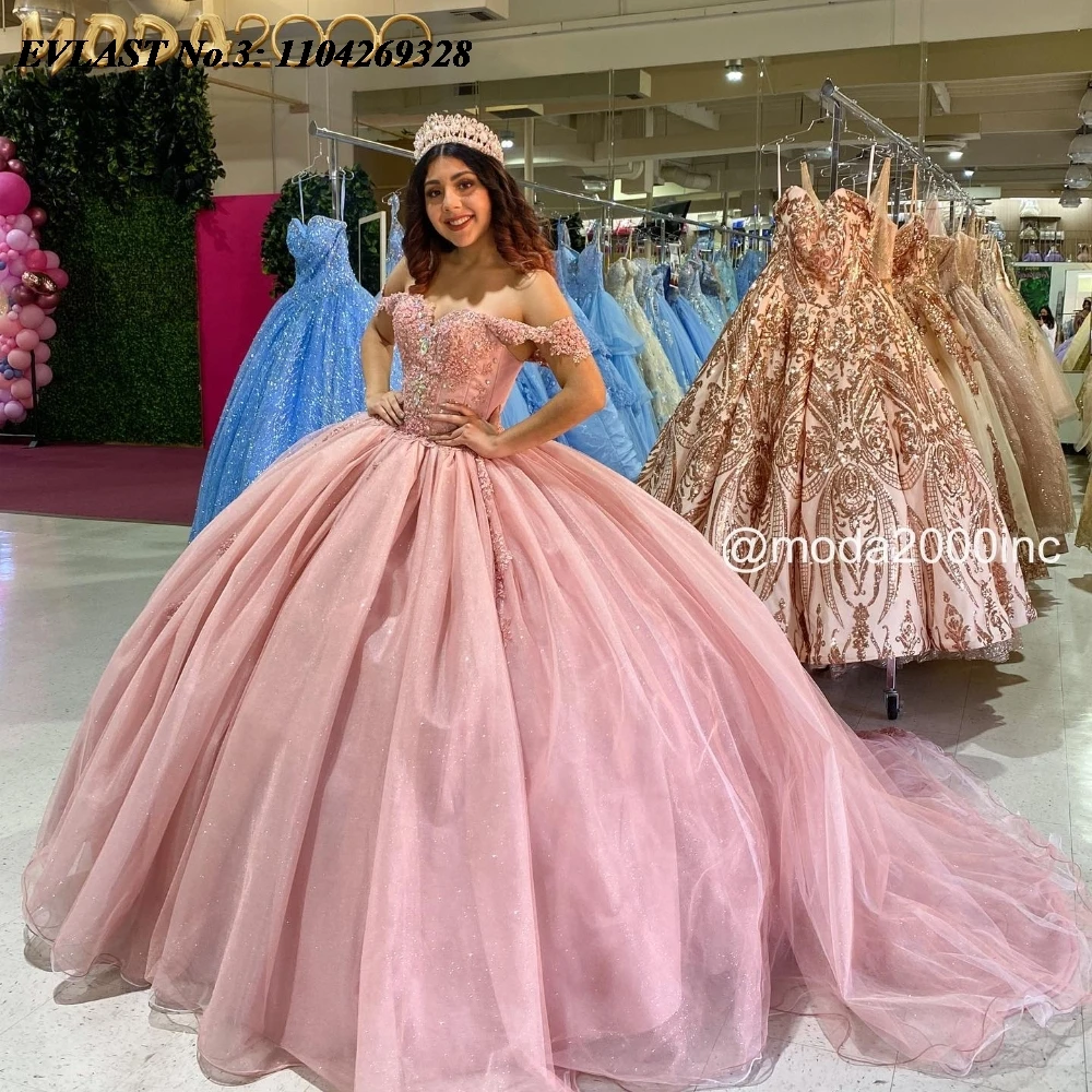 

EVLAST Customized 2025 Pink Quinceanera Dress Ball Gown Lace Applique Beading Mexico Corset Sweet 16 Vestidos De 15 Anos E3Q113