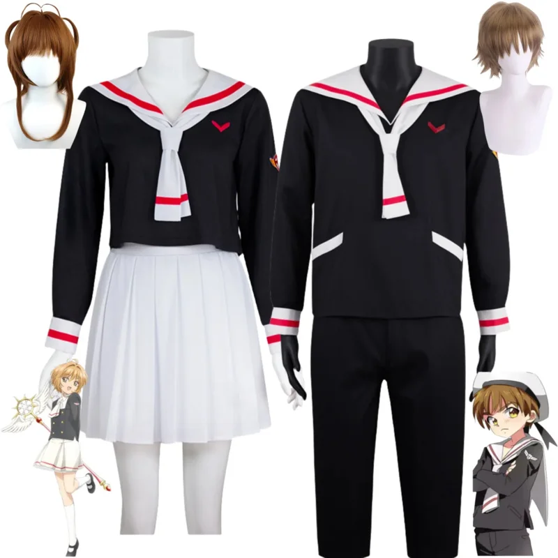 Anime Card Captor Sakura Karte Entführer Kinomoto Sakura Li Syaoran Cosplay Kostüm Perücke Schuluniform Mann Frau Campus Seemann Anzug