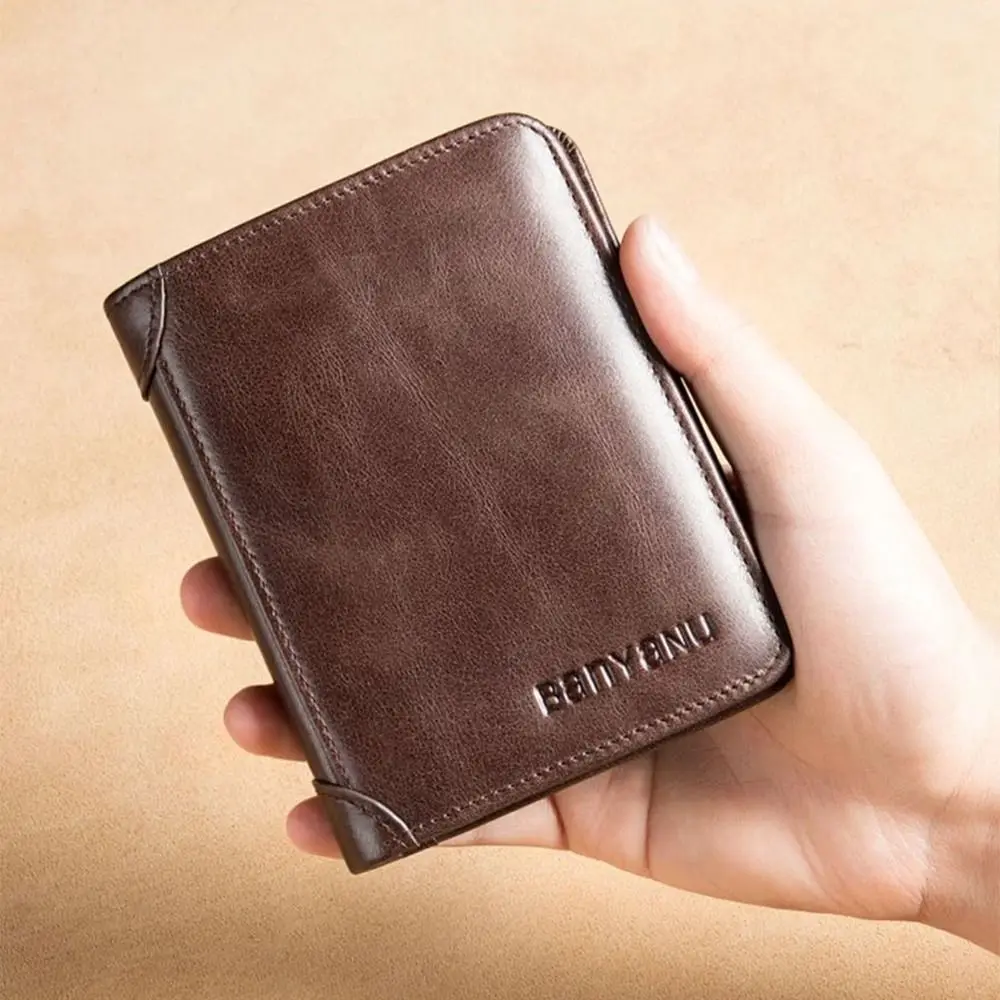 New PU Leather Men Wallet RFID Blocking Multi-functional Bi-fold Wallet Vintage Thin Short ID Credit Card Holder for Men Women