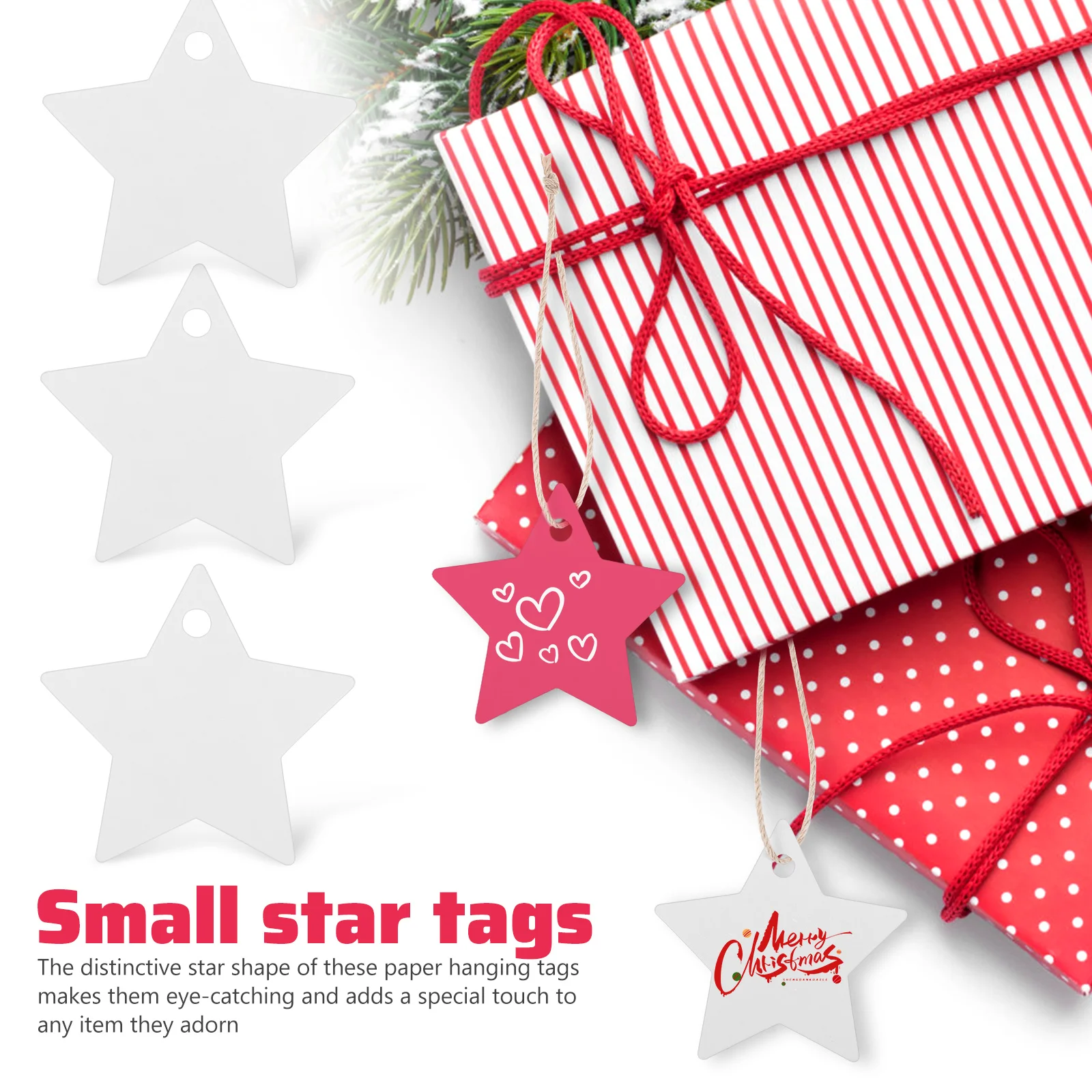 200 szt. Etykiet w kształcie pięcioramiennej gwiazdy 6x6cm, puste etykiety do rękodzieła, dekoracji do zawieszenia, ubrań, prezentów, papieru, kartonu.