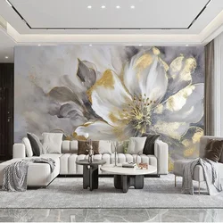 Personalizzato 3D Moderno Luce di Lusso Foglia Oro Fiore Arte TV Divano Sfondo Muro Murale Carta Da Parati Papel De Parede Rivestimento Murale Tapety
