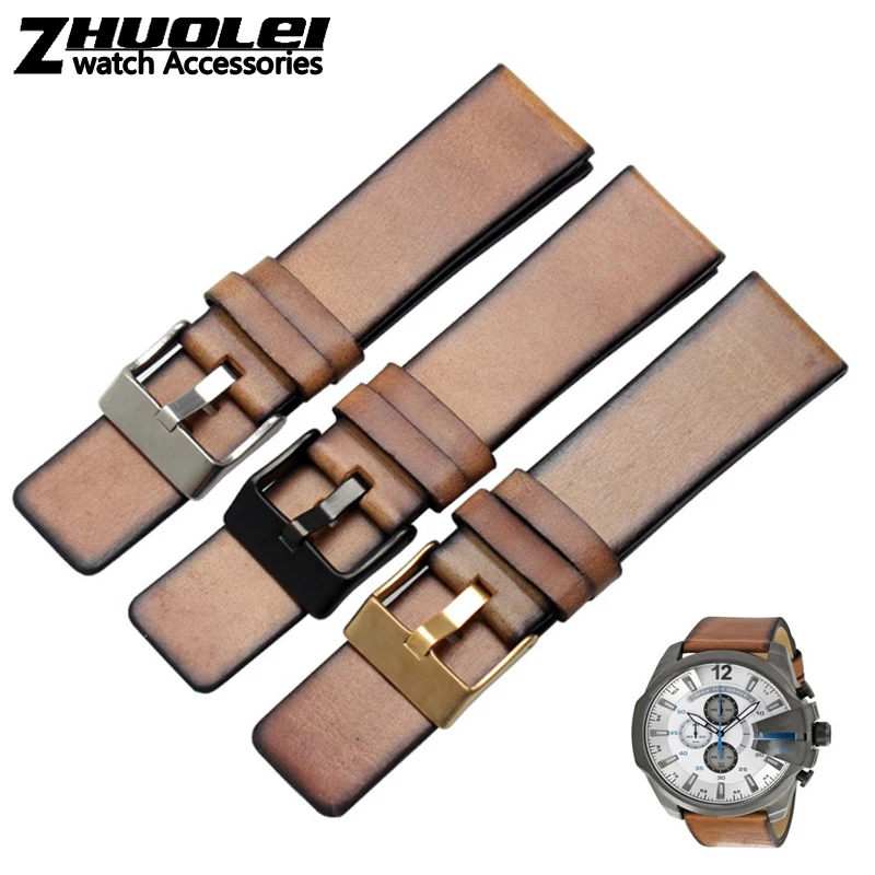 Quality Genuine Retro genuine Leather watchband men for DZ4343 DZ4323 DZ7406 watch strap vintage Italian leather 22mm 24mm 26mm image 3