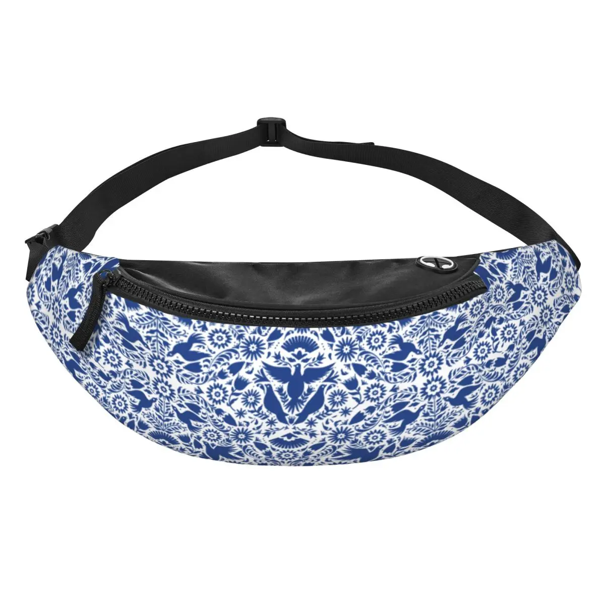 Custom Otomi Birds Mexican Flowers Pattern Fanny Pack Men Women Fashion Crossbody Waist Bag for Running Phone Money Pouch