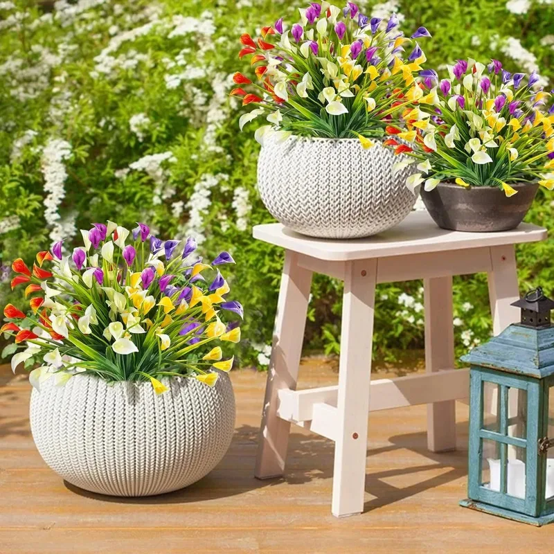 Buquê de lírios artificiais, flores falsas para decoração de casa, jardim, casamento, arranjo de flores em vaso ao ar livre