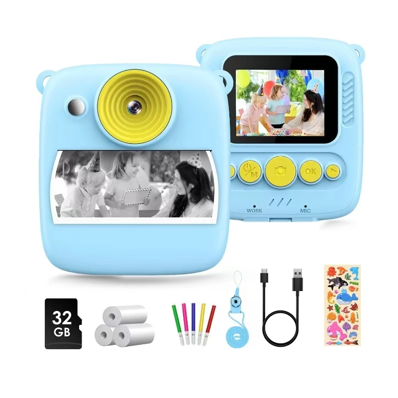 2024 New Children's Fun Instant Print camera Mini HD Digital Camera DV Recording Polaroid DIY Toy As Kids's Birthday Gift