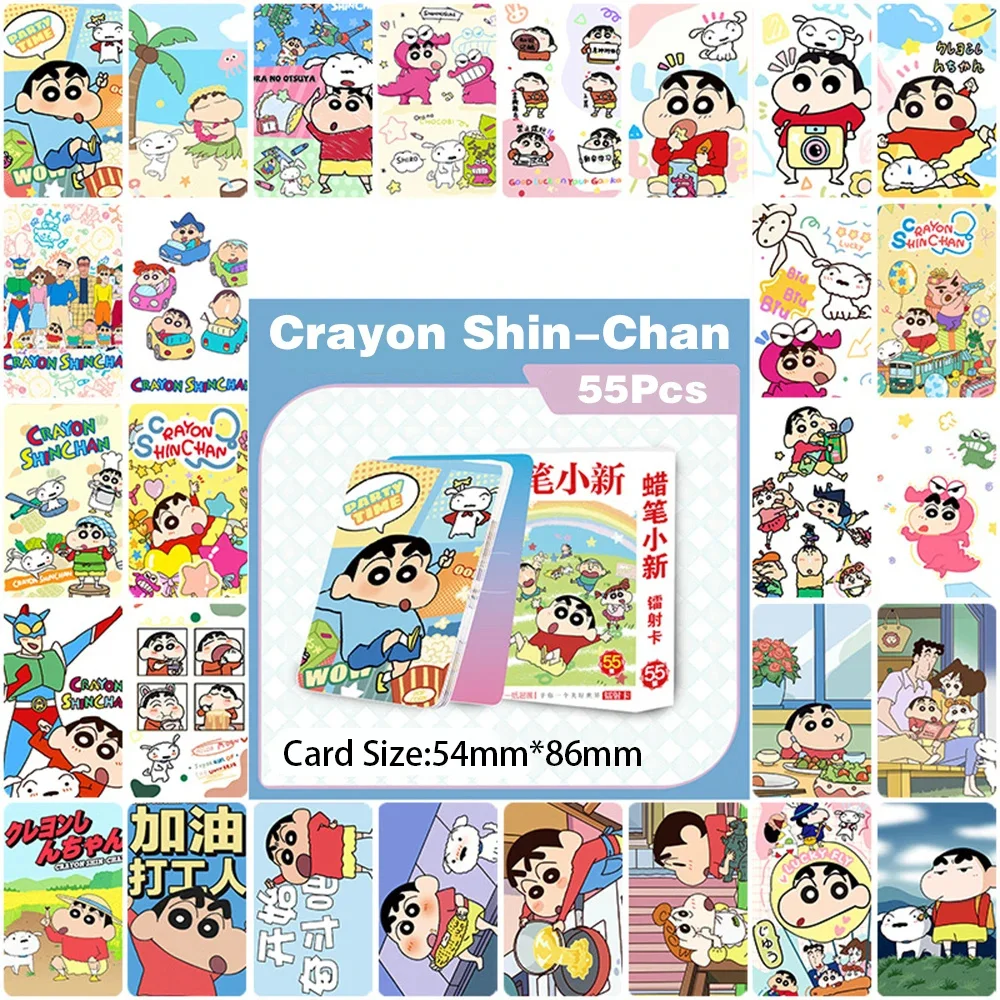 50/55Pcs Kawaii Crayon Shin-chan Anime Cards Box Cartoon Crayon Shinchan Collection Cards Toys Christmas Kids Boys Girls Gifts